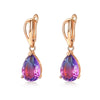 Rose Goldtone Purple Pink Cubic Zirconia Teardrop Earrings