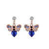 Rose Goldtone Sapphire Swarovski Crystal Bee Drop Earrings