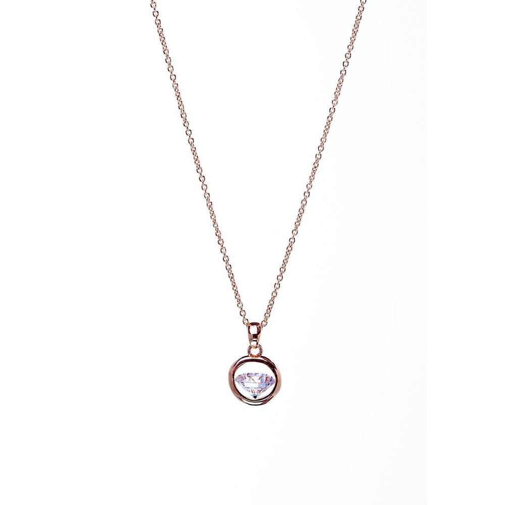 Rose Goldtone Solitaire Swarovski Crystal Dancing Diamond Pendant Necklace - White