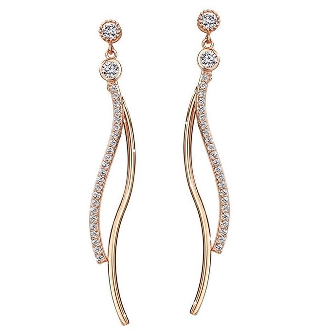 Rose Goldtone Swarovski Crystal Curved Earrings - Rose Goldtone