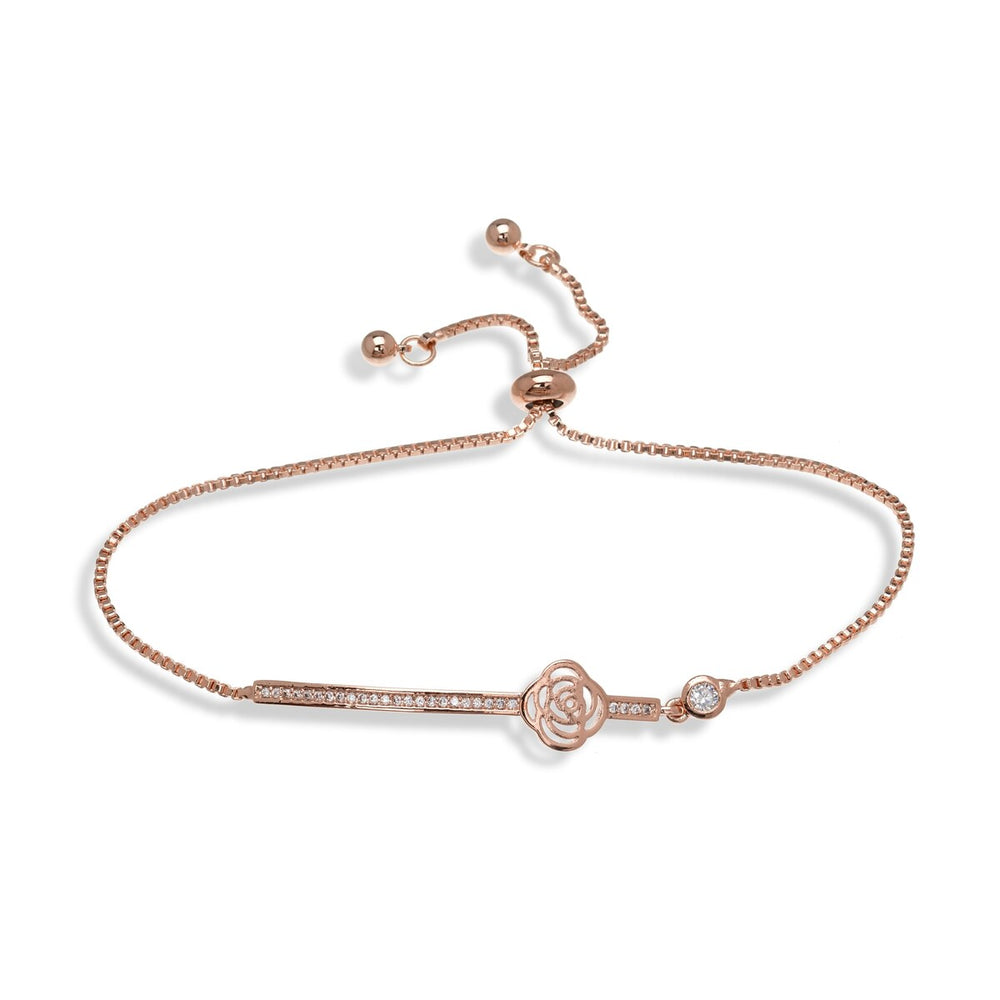 Rose Goldtone Swarovski Crystal Rose Bar Adjustable Bracelet - Rose Goldtone