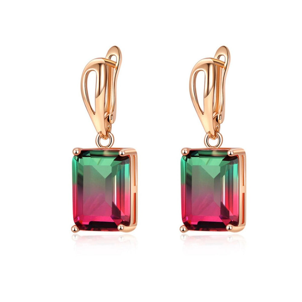 Rose Goldtone Watermelon Cubic Zirconia Rectangular Earrings