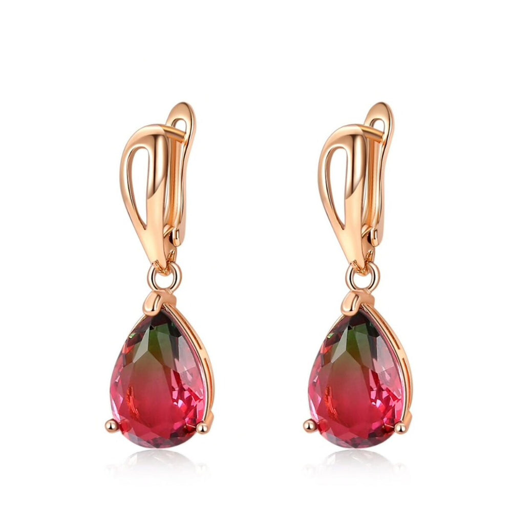 Rose Goldtone Watermelon Cubic Zirconia Teardrop Drop Earrings