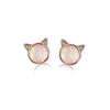 Rose Goldtone White Lab Opal Cat Stud Earrings