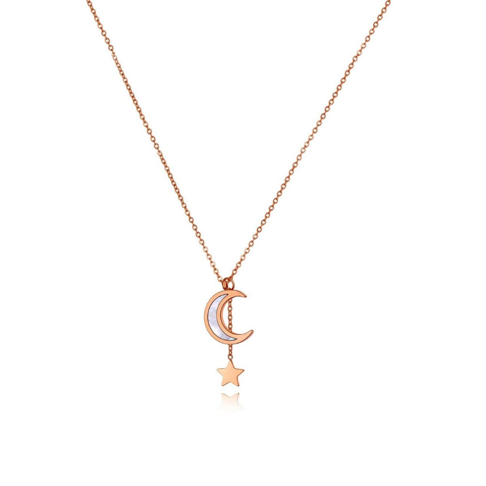 Rose Goldtone White Moon And Star Necklace