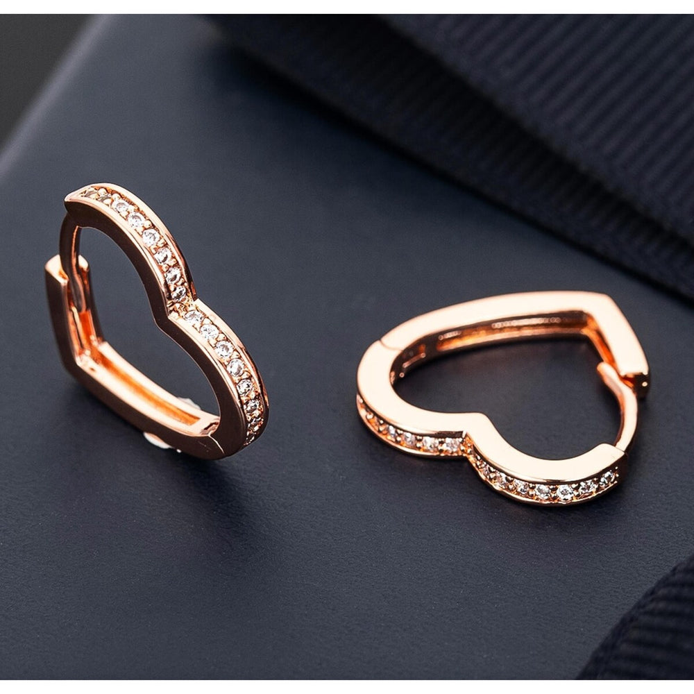 Rose Goldtone & Cz Heart Hoop Earrings