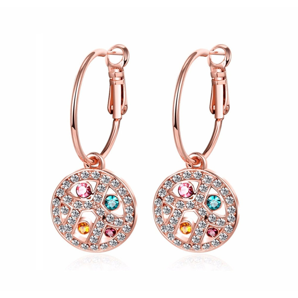 Rose Goldtone & Multi Colored Crystal Pave Circular Drop Earrings