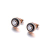 Rose Goldtone, Black Clear Cubic Zirconia Circular Stud Earrings