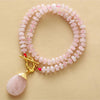 Rose Quartz Beaded Teardrop T Bar Necklace - White