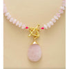 Rose Quartz Beaded Teardrop T Bar Necklace - White