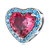 Rose & Blue Cubic Zirconia & Sterling Silver Heart Charm