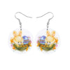 Round Cartoon Bunny Easter Egg Drop Earrings