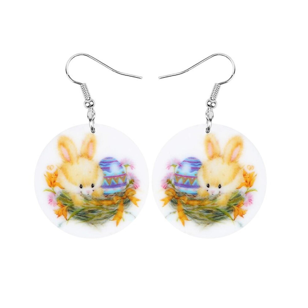 Round Cartoon Bunny Easter Egg Drop Earrings