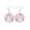 Round Pink Hugging Bunnies Drop Earrings