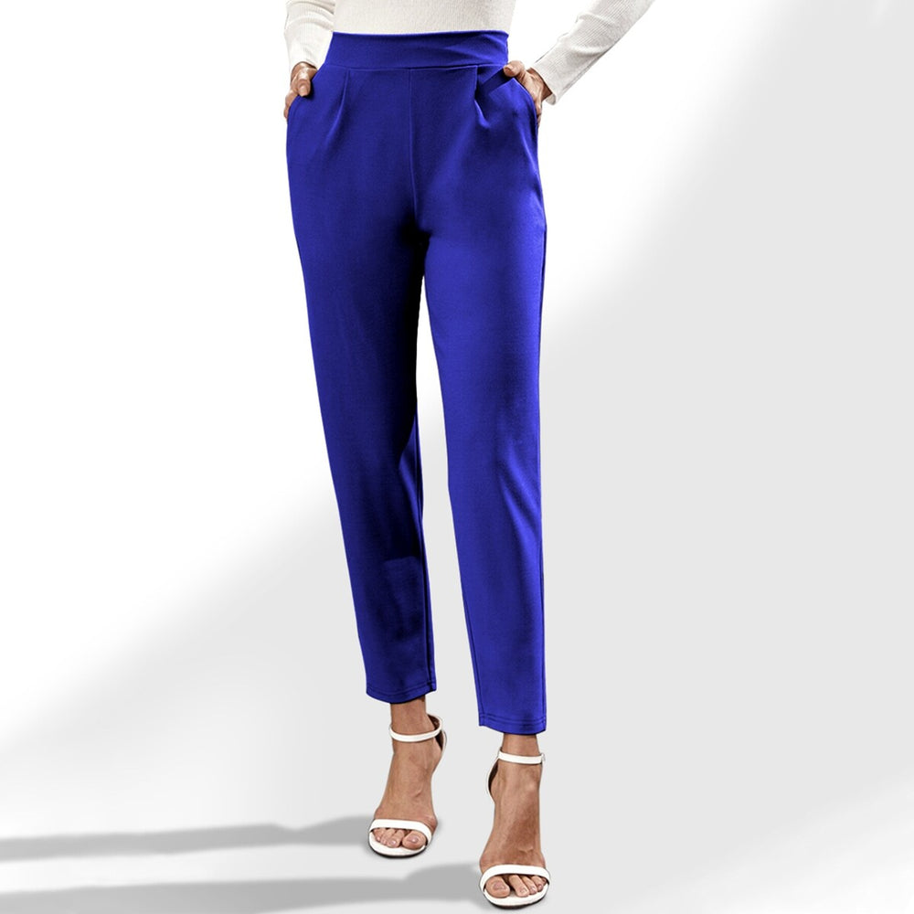 Royal Blue Pocketed High Waist Straight Pants