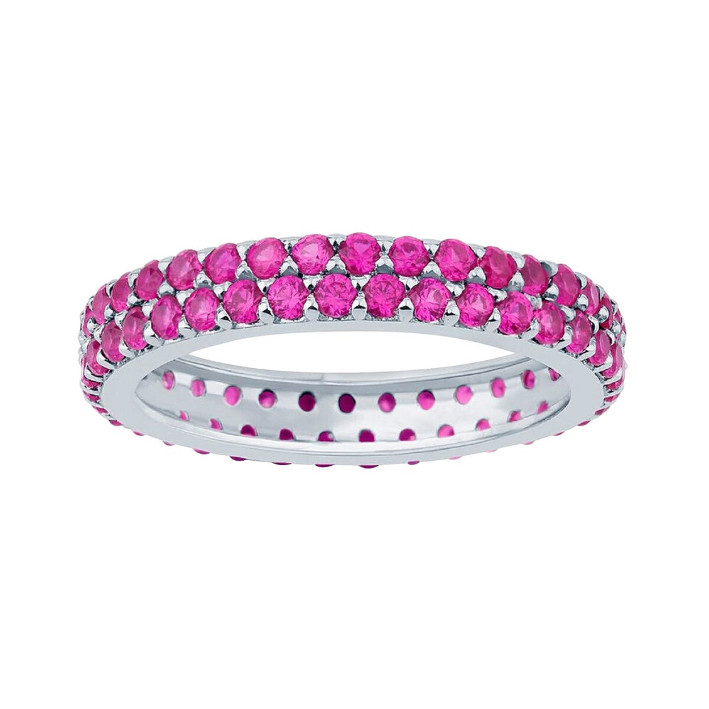 Ruby Sterling Silver Two Row Eternity Band Ring