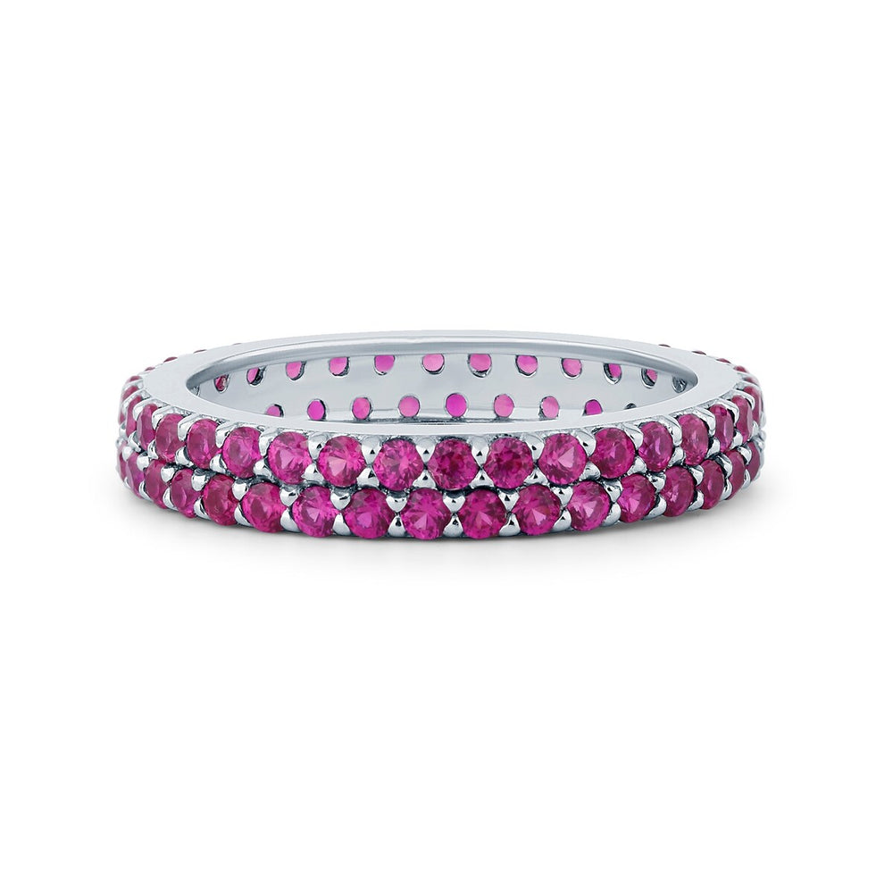 Ruby Sterling Silver Two Row Eternity Band Ring