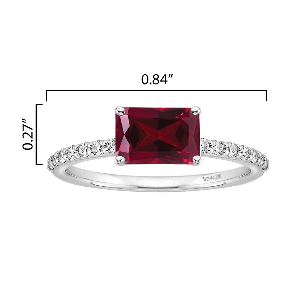 Ruby and White Topaz Sterling Silver Emerald Cut Engagement Ring