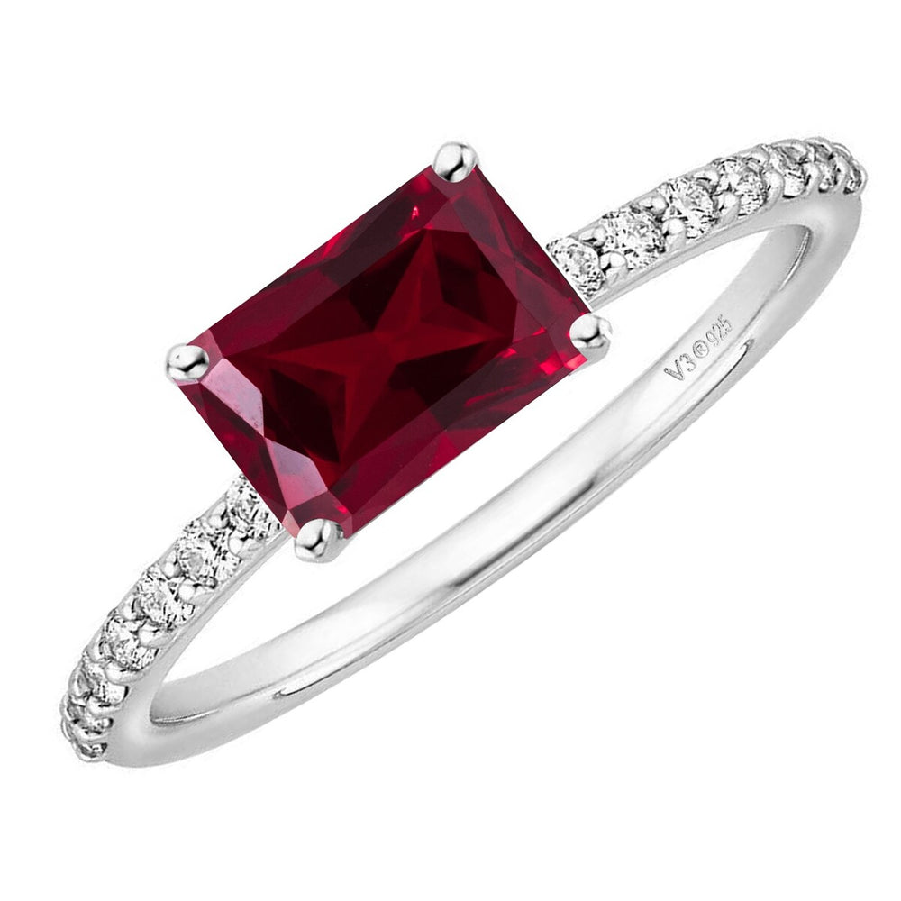 Ruby and White Topaz Sterling Silver Emerald Cut Engagement Ring