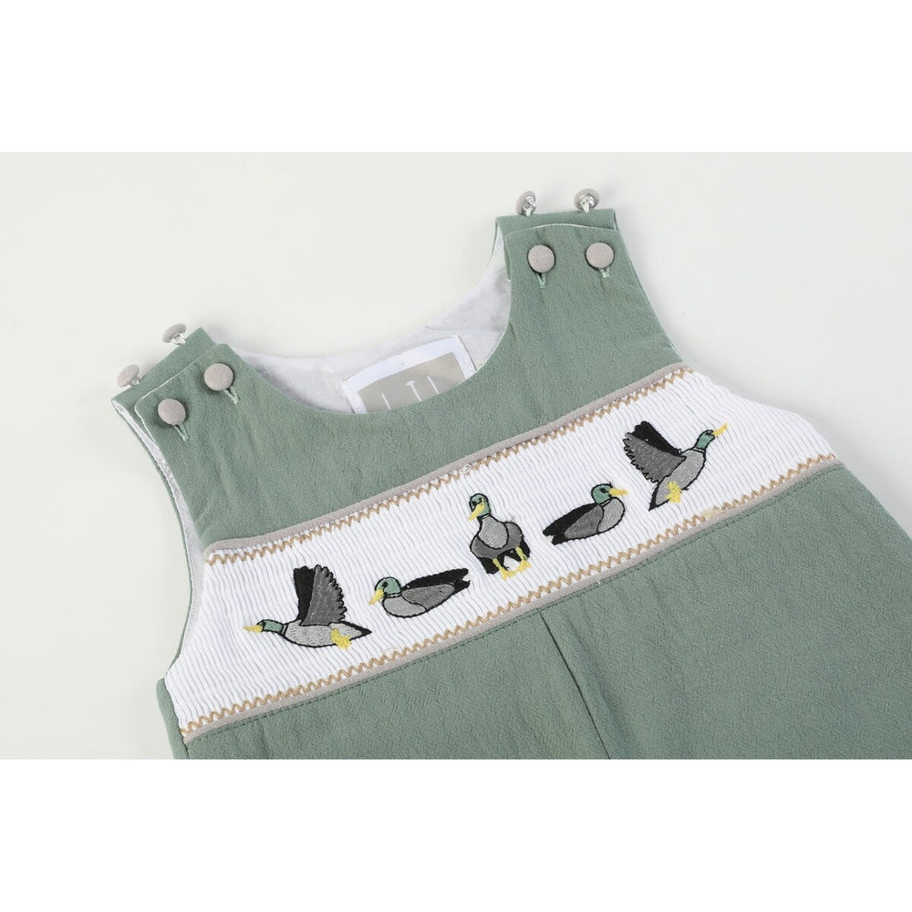 Sage Green Mallard Smocked Overalls