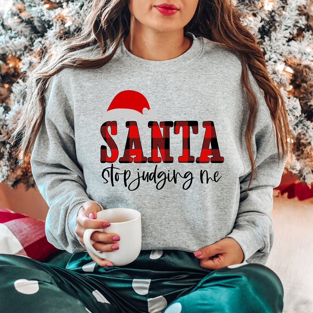 Santa Stop Judging Me Plaid Graphic Sweatshirt