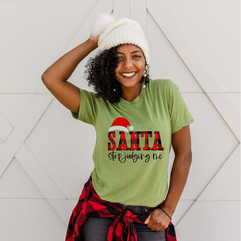 Santa Stop Judging Me Plaid Short Sleeve Tee