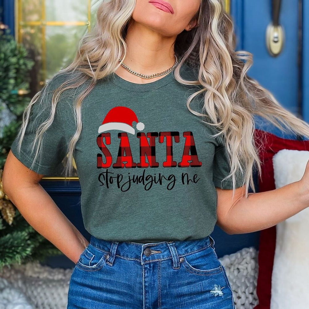 Santa Stop Judging Me Plaid Short Sleeve Tee