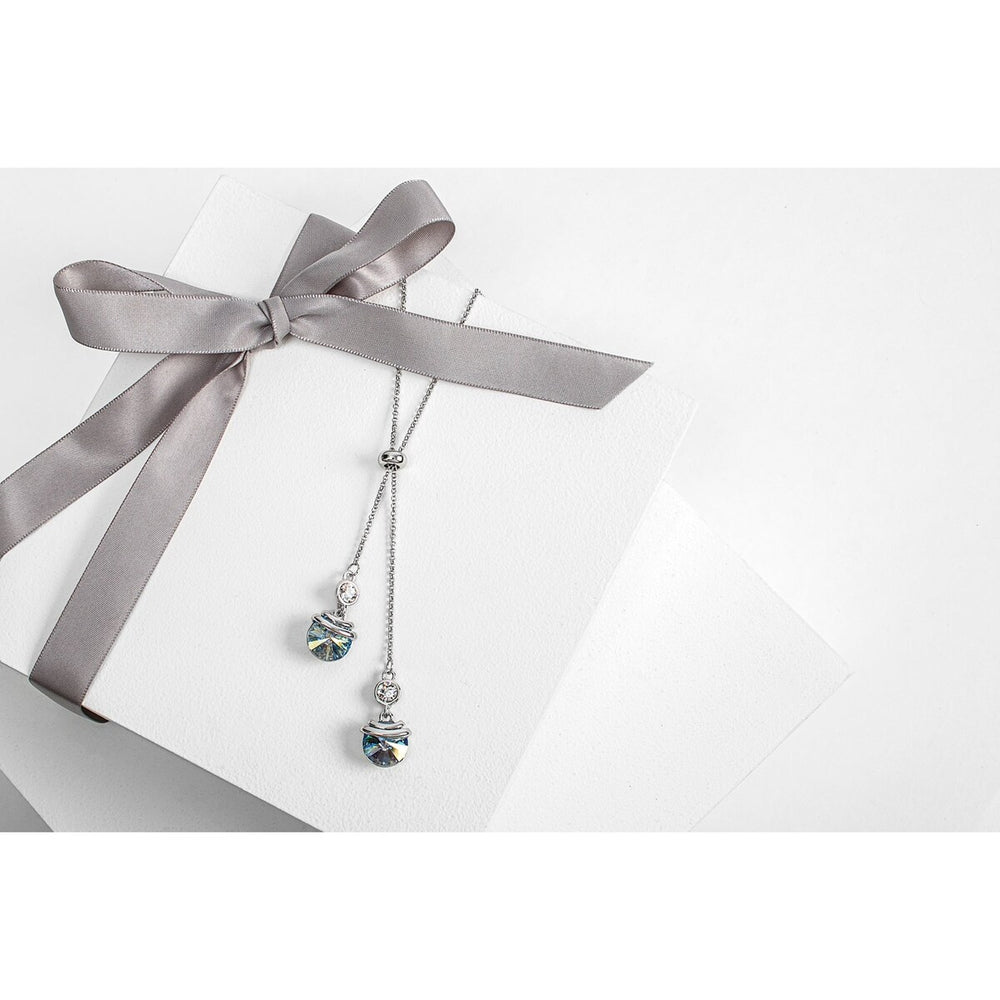 Satin Swarovski Crystal Rivoli Lariat Necklace - White