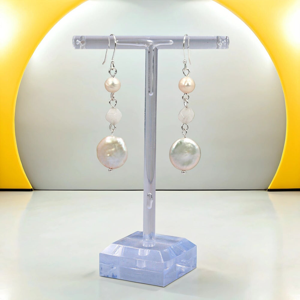 Set of 2pcs Moonstone and Freshwater Pearls Necklace with Matching Earrings