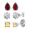 Set of 3 Sterling Silver Multi Shape Stud Earrings - Garnet, White Topaz and Citrine