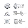 Set of 3 Sterling Silver Multishape Natural White Topaz Stud Earrings