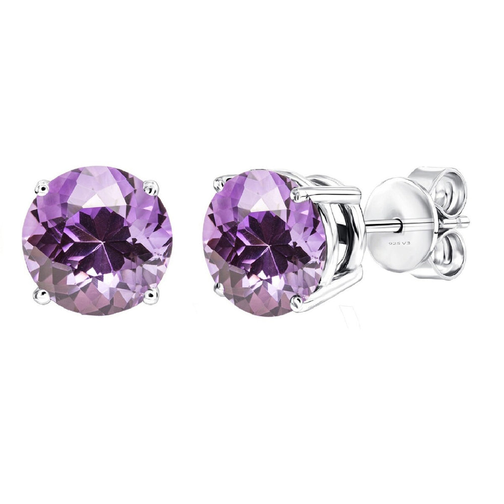 Set of 3 Sterling Silver Stud Earrings - Amethyst, Sky Blue Topaz and White Topaz