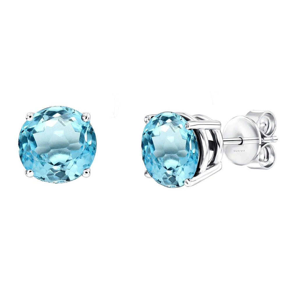 Set of 3 Sterling Silver Stud Earrings - Blue Topaz and White Topaz