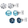 Set of 3 Sterling Silver Stud Earrings - Blue Topaz and White Topaz