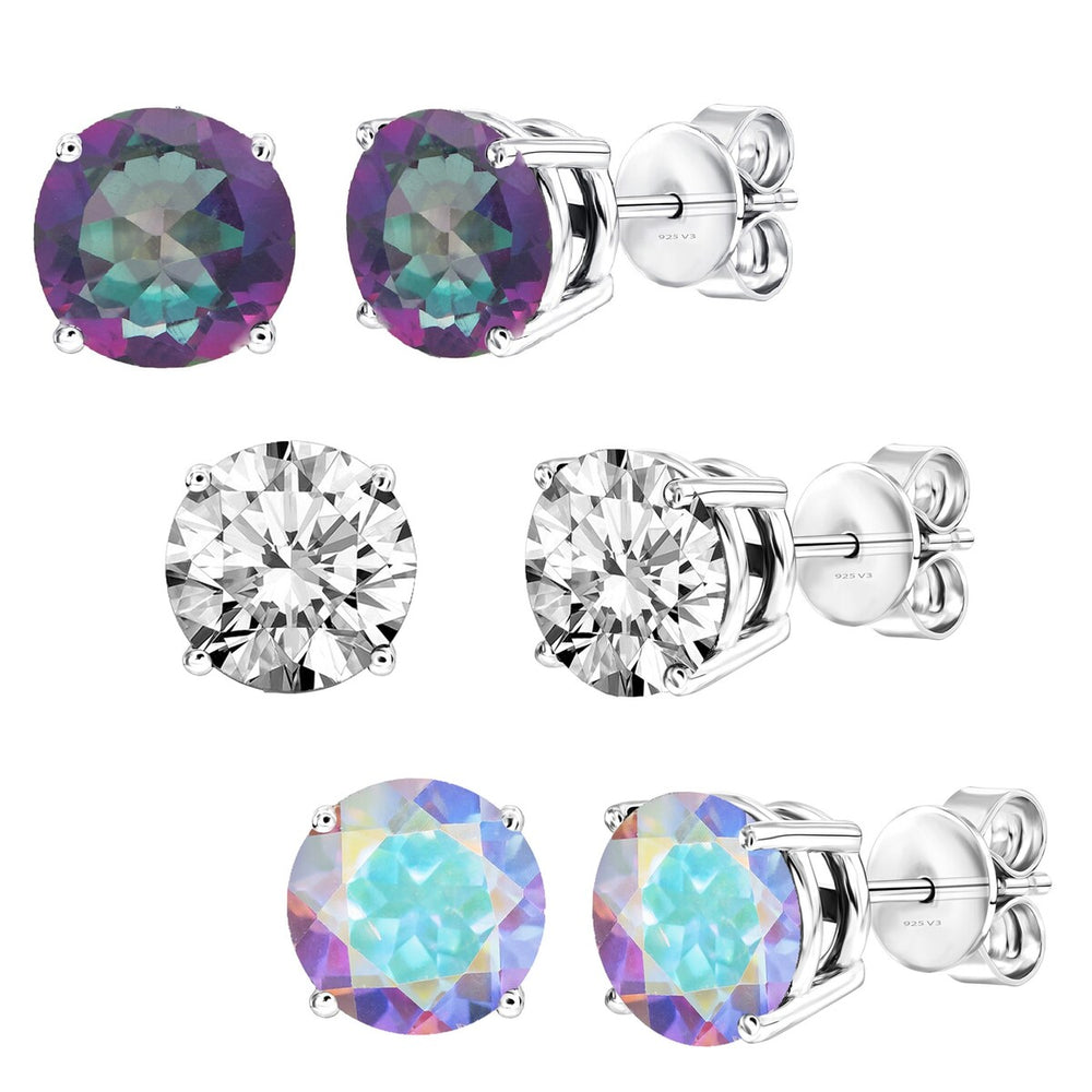 Set of 3 Sterling Silver Stud Earrings - Mystic Topaz, Mercury Topaz and White Topaz