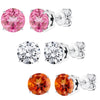 Set of 3 Sterling Silver Stud Earrings- Fire Topaz, Pink & White Topaz