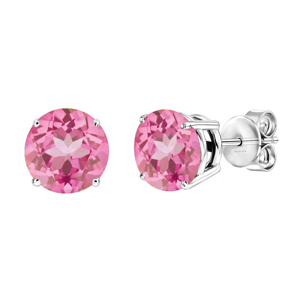 Set of 3 Sterling Silver Stud Earrings- Fire Topaz, Pink & White Topaz