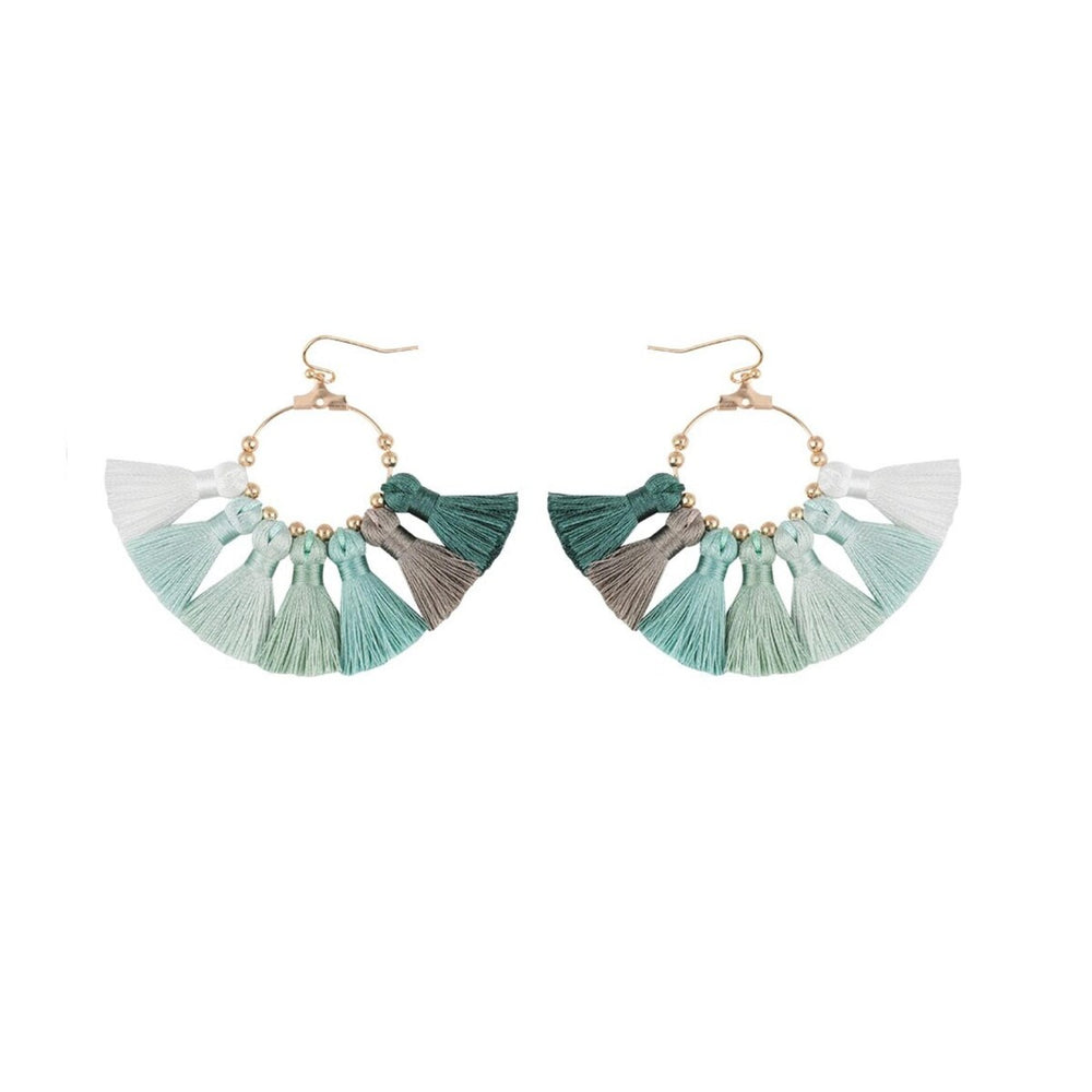 Shades Of Green Tasseled Earrings