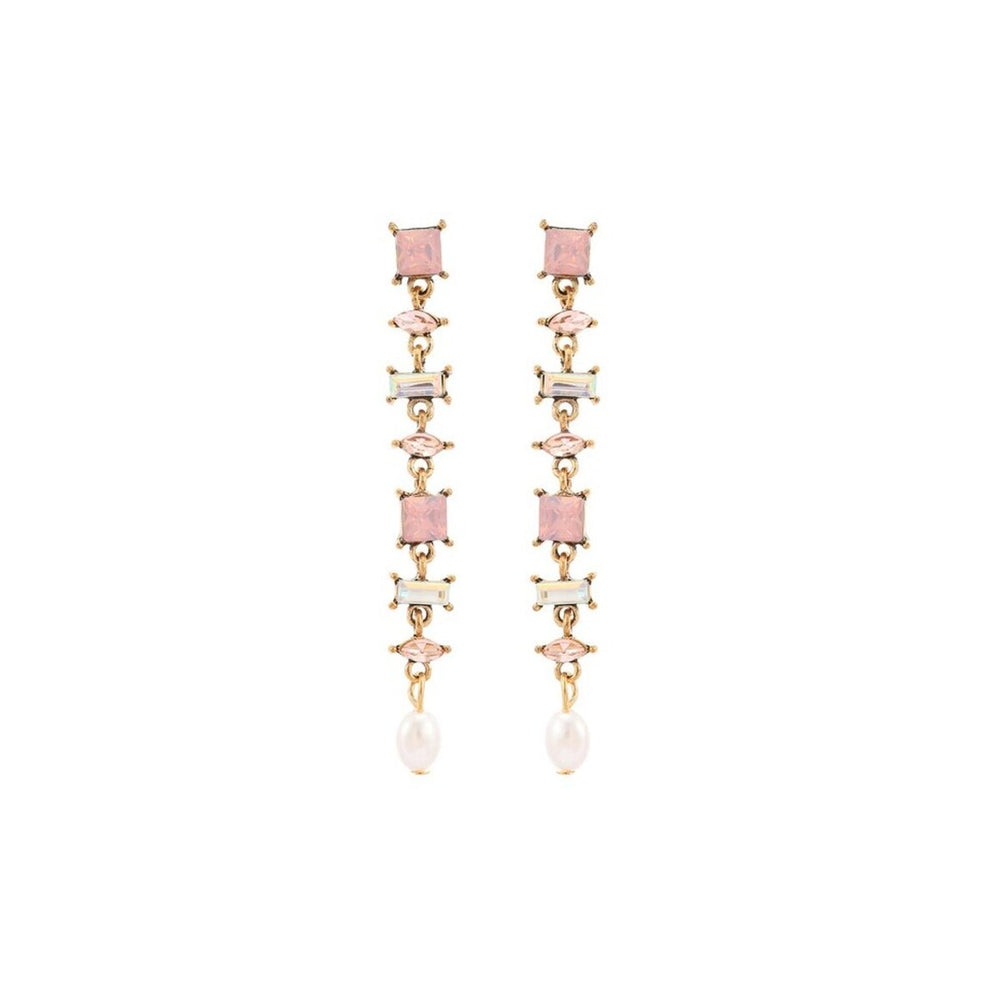 Shades Of Pink & Faux Pearl Geometric Crystal Drop Earrings