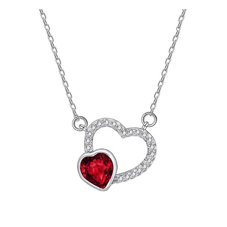 Siam Swarovski Crystal Dual Open Heart Pendant Necklace - White