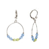 Silver Blue Green Crystal Beaded Hoop Leverback Earrings