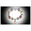 Silver Tone Tricolor Crystal Heart Charm Beaded Bracelet - Tri Color