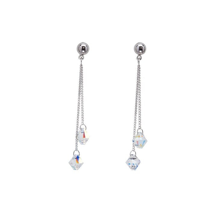 Silvertone Ab Swarovski Crystal Chain Drop Earrings