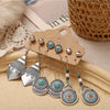 Silvertone And Turquoise Stud And Drop Earring Set (6)