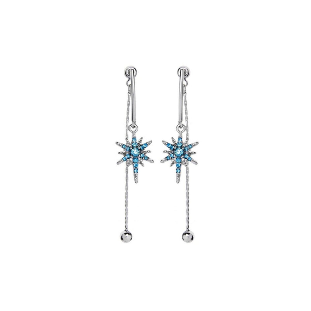 Silvertone Aqua Crystal Chain Drop Earrings