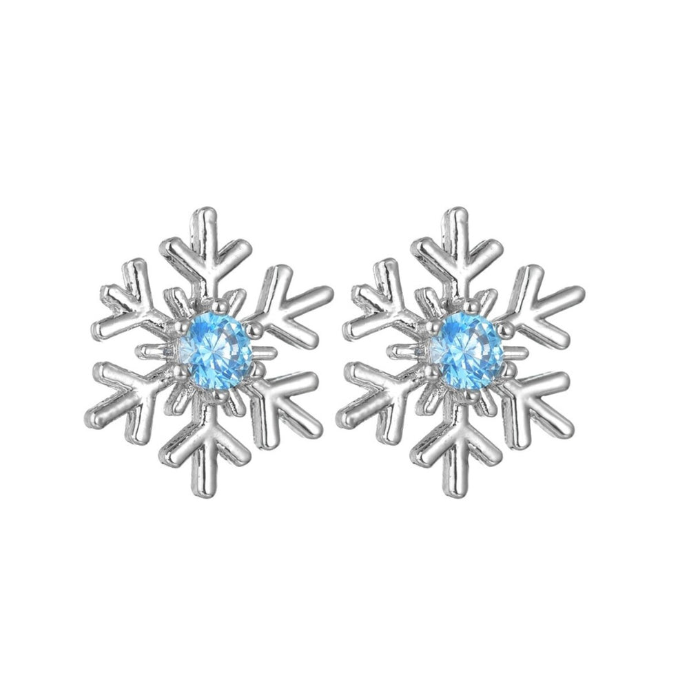 Silvertone Aqua Cubic Zirconia Snowflake Stud Earrings