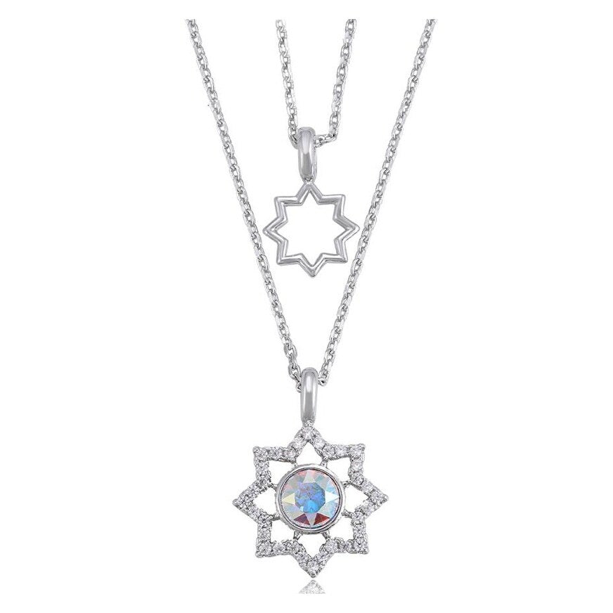 Silvertone Aurora Borealis Swarovski Crystal Star Layered Necklace - White