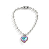 Silvertone Ball Chain & Iridescent Heart Pendant Necklace - White