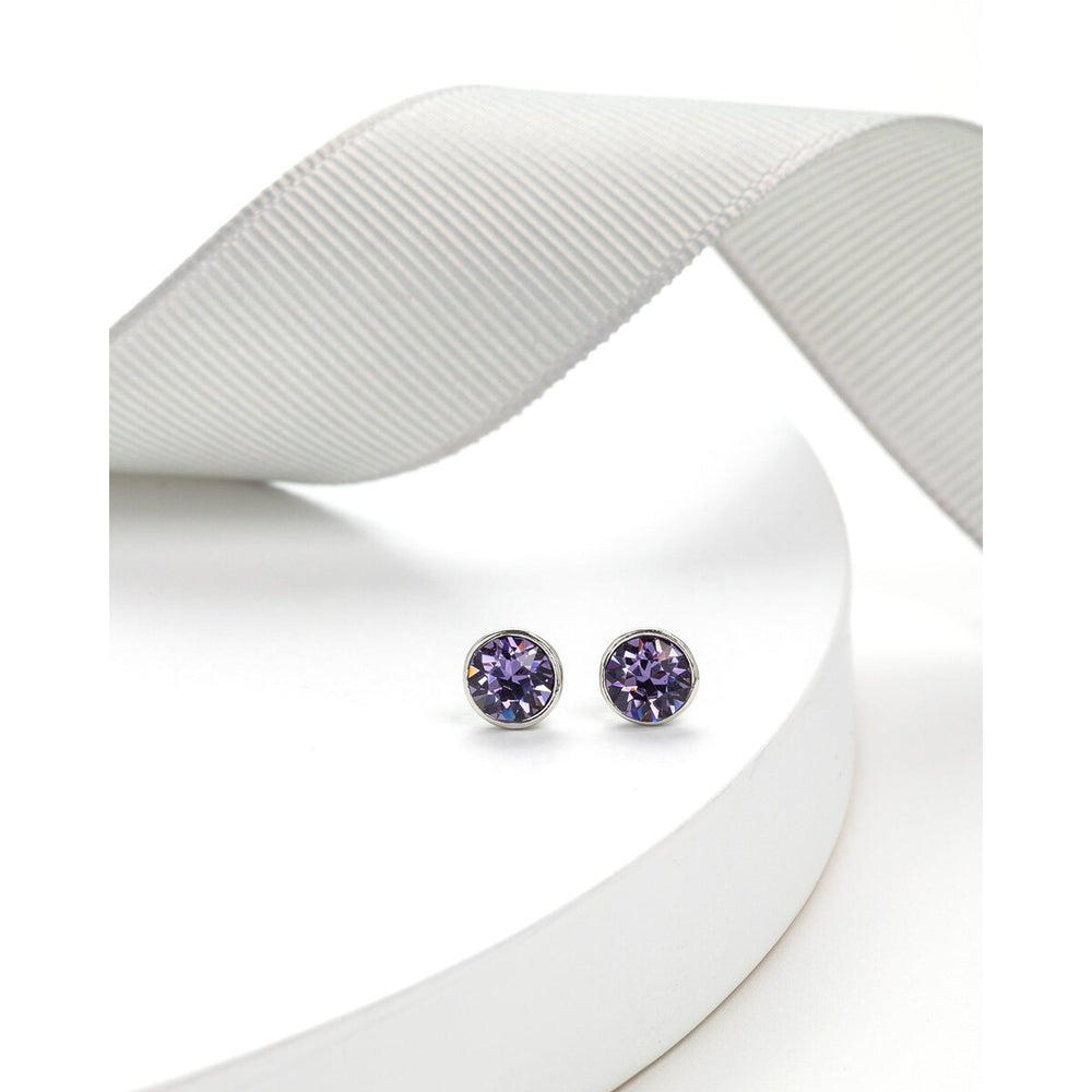 Silvertone Bezel Set Swarovski Crystal Stud In Ab