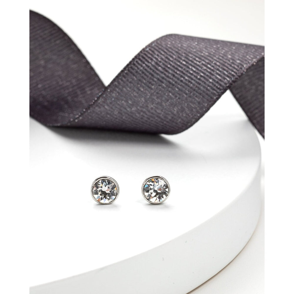 Silvertone Bezel Set Swarovski Crystal Stud In Ab